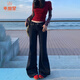 乖甜星弄格原色低腰微喇叭牛仔褲女2025春季新款辣妹顯瘦百搭長褲子 深藍(lán)色長褲 106-116斤 L