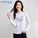 真維斯（Jeanswest）長(cháng)袖T恤女春秋純棉小清新印花設計感時(shí)尚百搭圓領(lǐng)上衣女白色XL
