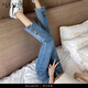 薩拉維夫高爾夫九分牛仔褲女2025春秋新款直筒顯瘦小個(gè)子開(kāi)叉八分高腰煙管 復古藍八分 XS 均碼  [7584斤]