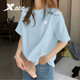 特步（XTEP）特步短袖T恤女裝夏季薄款大碼套頭衫寬松純棉上衣百搭休閑運動(dòng)服 水灣藍【棉】男女同款 XL