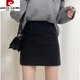皮爾卡丹（pierre cardin）職業(yè)毛呢半身裙高腰短裙秋款女裝新款搭配A字裙一步裙百搭包臀裙 黑色 S
