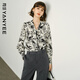 顏域長(cháng)袖系帶襯衫女士2025秋季法式上衣通勤氣質(zhì)印花襯衣 黑花 XL