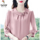 啄木鳥(niǎo)冰絲襯衫高端女夏季新款洋氣大尺碼胖M妹純色七分袖雪紡上衣 粉色 XL 建議105-120斤