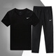 耐克（NIKE）男裝運動(dòng)套裝春新款跑步訓練休閑簡(jiǎn)約寬松短袖T恤直筒長(cháng)褲兩件套 黑色T恤+梭織長(cháng)褲 L