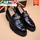 卡帝樂(lè )鱷魚(yú)（CARTELO）厚底布洛克增高男尖頭皮鞋商務(wù)休閑男鞋子一腳蹬透氣松糕皮鞋婚鞋 黑色#內增高 39