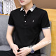 哇牌裳夏季男士刺繡短袖保羅T恤衫男韓版帥氣翻領(lǐng)體恤男裝上衣有領(lǐng)商務(wù) 黑色 2XL適合135-145斤