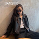 凱撒;KAISER皮衣女真皮 純羊皮夾克翻領(lǐng)小皮衣單排扣秋季時(shí)尚小香風(fēng)女裝 黑色 2XL(175/96A)