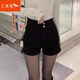 紅蜻蜓新款夏季彈力闊腿短褲女高腰黑色顯瘦百搭A字西裝外穿熱褲潮 黑色 L 建議110-125斤