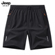 JEEP SPIRIT夏季短褲休閑運動新款速干拉鏈中褲夏季冰絲薄款直筒五分沙灘褲 108黑色 XL （建議160-180斤）