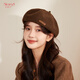 笙格兒秋冬厚款毛呢貝雷帽女生純色南瓜帽咖啡色文藝復古顯臉小畫(huà)家帽子 咖啡色-毛妮款 均碼 （54-58CM）