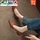 卡帝樂(lè )鱷魚(yú)（CARTELO）復古擦色粗跟單鞋女2026年秋季新款真皮尖頭淺口簡(jiǎn)約低跟軟皮女鞋 焦糖色 38