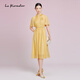拉珂蒂（La Koradior）簡約夏季新款100桑蠶絲絲綢真絲淡橙色連衣裙女 淡橙黃色 M