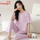 三槍?zhuān)═HREEGUN）睡衣女純棉薄款短袖長(cháng)褲時(shí)尚休閑家居服可外穿夏天女士套裝加大碼 2910 XL 女(建議120-140斤)