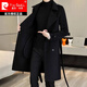 皮爾卡丹（pierre cardin）毛呢大衣男中長款帥氣腰帶修身羊絨呢子外套羊毛雙面呢子風(fēng)衣針織 黑色 180/XL【建議125-140斤】