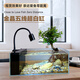 瑞龍新款客廳小型桌面溪流缸全套金晶超白玻璃家用造景側濾生態(tài)小魚(yú)缸 黑色+造景套餐（標配套餐+造景全套） 60cm長(cháng)*30cm寬*20cm高
