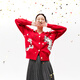 LILY春新款女裝綿羊毛通勤款顯瘦時(shí)尚紅色針織開(kāi)衫v領(lǐng)毛衣女 103大紅 S