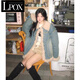 LPOX棉服女冬季高級感美式復古寬松加厚設計感毛毛拼接牛仔外套女 圖片色 M 【100-115斤】