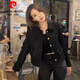皮爾卡丹春秋季黑色復(fù)古小香風(fēng)短外套女2025粗花呢小個(gè)子炸街港味夾克上衣 黑色 M 建議100-120斤