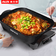 奧克斯電火鍋電炒鍋家用多功能電鍋煎烤涮一體電熱鍋電煮鍋不粘烤魚(yú)鍋大容量料理鍋 8.5L 黑色 2000W大火力+木鏟