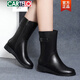 卡帝樂(lè )鱷魚(yú)（CARTELO）真皮中筒靴女冬季平底短靴春秋單靴馬丁靴媽媽鞋 黑色薄絨 37