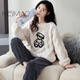 KESIMIAO輕奢品牌雙面法蘭絨睡衣套裝女2025秋冬新款珊瑚絨洋氣家居服春秋 7801杏色小熊英文灰褲-法蘭絨套裝 L 【100斤-120斤】