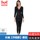 貓人（MiiOW）負離子連體塑身女收腹提臀束腰長(cháng)袖長(cháng)褲產(chǎn)后束身體雕 【長(cháng)袖款保暖美體】開(kāi)襠黑色 L【適合106-120斤】