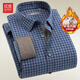 紅豆（Hodo）保暖襯衫男全棉磨毛內里羊毛內膽加厚格子襯衫 B1藍格 170/88A 