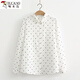 啄木鳥(niǎo)春秋新款文藝雙層棉紗長(cháng)袖白襯衫女寬松印花純棉柔軟打底襯衣上衣 白色圓點(diǎn) S