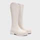 DAPHNE達芙妮長(cháng)筒靴女加絨保暖冬季新款英倫風(fēng)厚底百搭騎士靴皮靴女靴冬 米白色 加絨 跟高5cm 35 (225mm) 標準碼