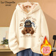 La Chapelle Sport拉夏貝爾加絨衛(wèi)衣女秋冬新款休閑百搭風(fēng)潮流字母印花寬松連帽外套 【加絨款】奶白色(宇航熊) M /160(推薦100-115斤)