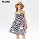 馬·拉?。∕.Latin）/童裝兒童連衣裙夏新款女大小童滿(mǎn)地圖案吊帶裙 黑色格 160cm