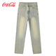 可口可樂(lè )（Coca-Cola）牛仔褲男黃泥染做舊寬松顯瘦彈力直筒褲 黃綠色 170/80A(M) 