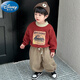 迪士尼男童春秋裝衛衣套裝24新款痞帥小童裝3歲男寶寶2兒童衣服秋冬洋氣 醬紅色上衣加米色褲 薄絨 90cm