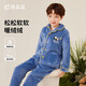 頂瓜瓜兒童法蘭絨家居服兩件套男童睡衣秋冬保暖珊瑚絨套裝 深藍色 170 