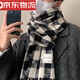 妙奕嘉男士圍巾男冬季格子長(cháng)款情侶圍脖男保暖簡(jiǎn)約款脖套秋冬生日禮物男 格子貼布圍巾—黑色