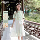 朱阿姨女童漢服古風(fēng)超仙夏裝2025新款大童夏款連衣裙中國風(fēng)古裝兒童裙子 淺綠色（實(shí)物無(wú)飄帶） 170