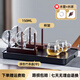 茶皇子（CHAHUANGZI）玻璃茶杯耐熱帶把透明小號(hào)水杯家用辦公室泡茶杯功夫品茗小茶杯 透明6杯+杯架+搽色竹茶盤(pán) 150ml