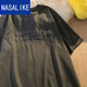 NASALIKE國(guó)潮ins復(fù)古感刺繡字母短袖T恤男女春秋寬松百搭半袖情侶上衣 深灰色 【主圖款】 2XL