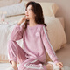 韓彩睡衣女法蘭絨秋冬加厚純色可外穿情侶珊瑚絨家居服套裝 藕粉 L