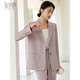 初申秋小西裝女經(jīng)典H型溫柔粉通勤休閑亞麻西裝外套S51U026