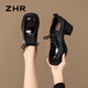 ZHR頭層牛皮樂(lè )福鞋女輕奢氣質(zhì)粗高跟女鞋亮面皮鞋女 S631 尊貴黑 37 