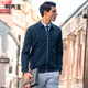 布先生翻領(lǐng)針織羊毛外套男秋冬雙側口袋保暖毛衣開(kāi)衫 深灰藍 L/175 
