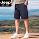 JEEP SPIRIT經(jīng)典百搭牛仔短褲男寬松直筒五分褲 中褲純色黑色原牛褲子 黑色 34 (165-175斤)