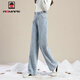 AEMAPE牛仔褲女2025春秋冬季新款時(shí)尚女裝加絨加厚高腰闊腿褲子休閑 MX1006_淺藍色【不加絨腰圍調節款】 M 【96-107斤】