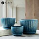 九千谷 花盆陶瓷藍色星空陽(yáng)臺桌面擺件植物花卉透氣帶托盤(pán)3件套9232