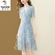 啄木鳥(niǎo)雪紡連衣裙女法式優(yōu)雅時(shí)尚v領(lǐng)碎花2025夏季新款氣質(zhì)減齡收腰顯瘦 藍色碎花 2XL 建議130-140斤