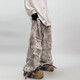 UUCSCC美式嘻哈潮牌復古做舊水洗牛仔褲高街寬松泥染工裝闊腿長(cháng)褲 白色  110-130斤 M