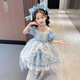 九能（jiuneng）女童禮服洛麗塔愛莎公主裙連衣裙冰雪兒童短袖表演仙女生日禮物 藍色公主裙單件+發(fā)箍 130