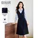 熙世界2025春裝新款正式場(chǎng)合穿搭條紋襯衫領(lǐng)拼接馬甲假兩件連衣裙 靛藍色 2XL
