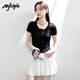 MJ STYLEU領(lǐng)開(kāi)扣短款短袖T恤女2026年夏季修身顯瘦時(shí)尚百搭辣妹風(fēng)半袖上衣